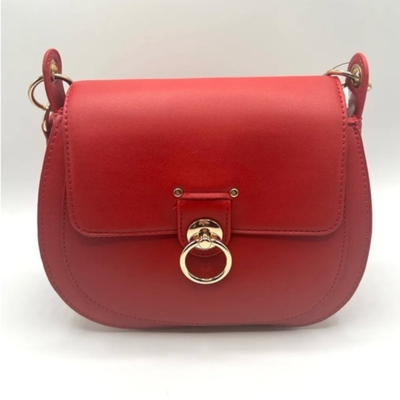 Badgley Mischka Handbags - NWT Badgley Mischka Red Saddle Purse Vegan Leather Crossbody Purse